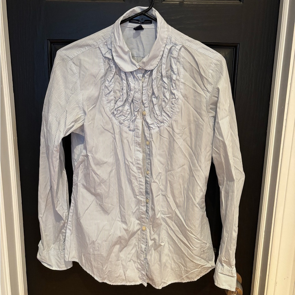 GAP Blue Button Down Shirt with Ruffled Peter Pan Collar